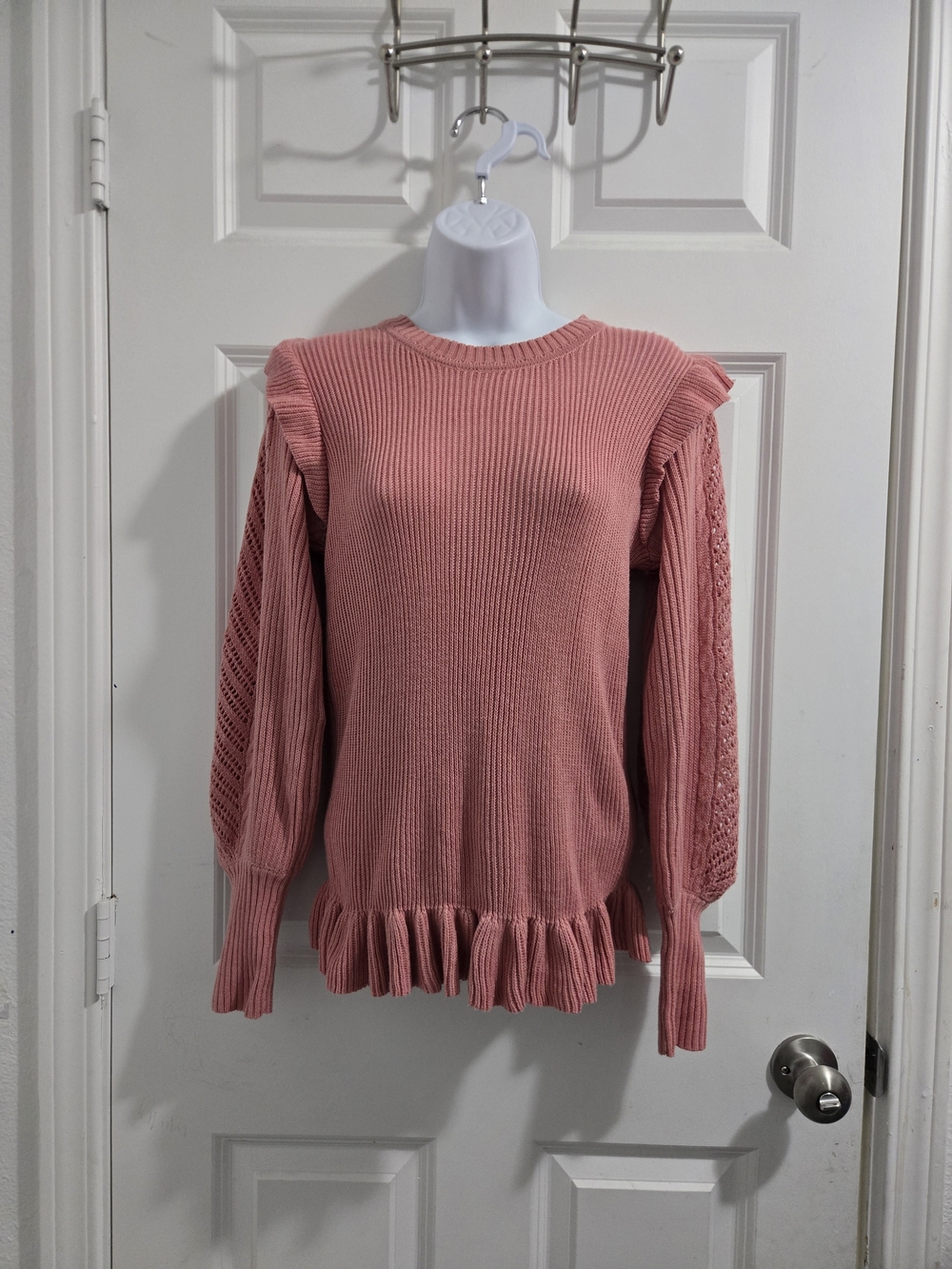 Jessica Simpson Dusty Rose Ruffle-Hem Knit Sweater